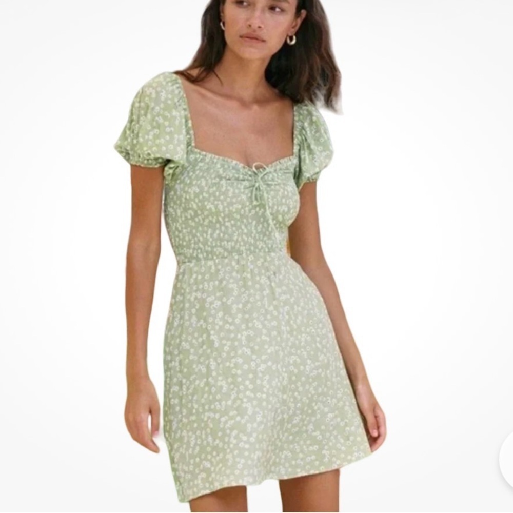 Faithfull the Brand Agathe Mini Dress in green Kaia Floral US 6 medium Feminine